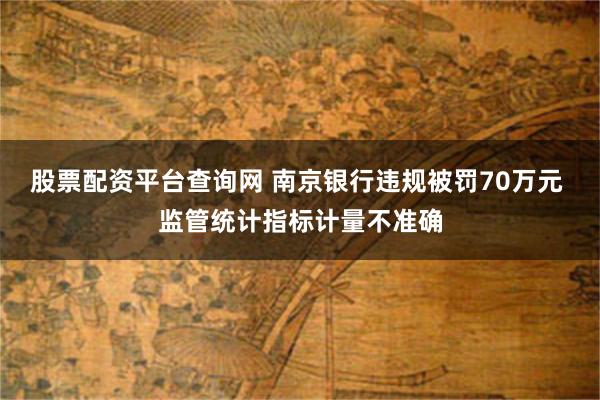 股票配资平台查询网 南京银行违规被罚70万元 监管统计指标计量不准确